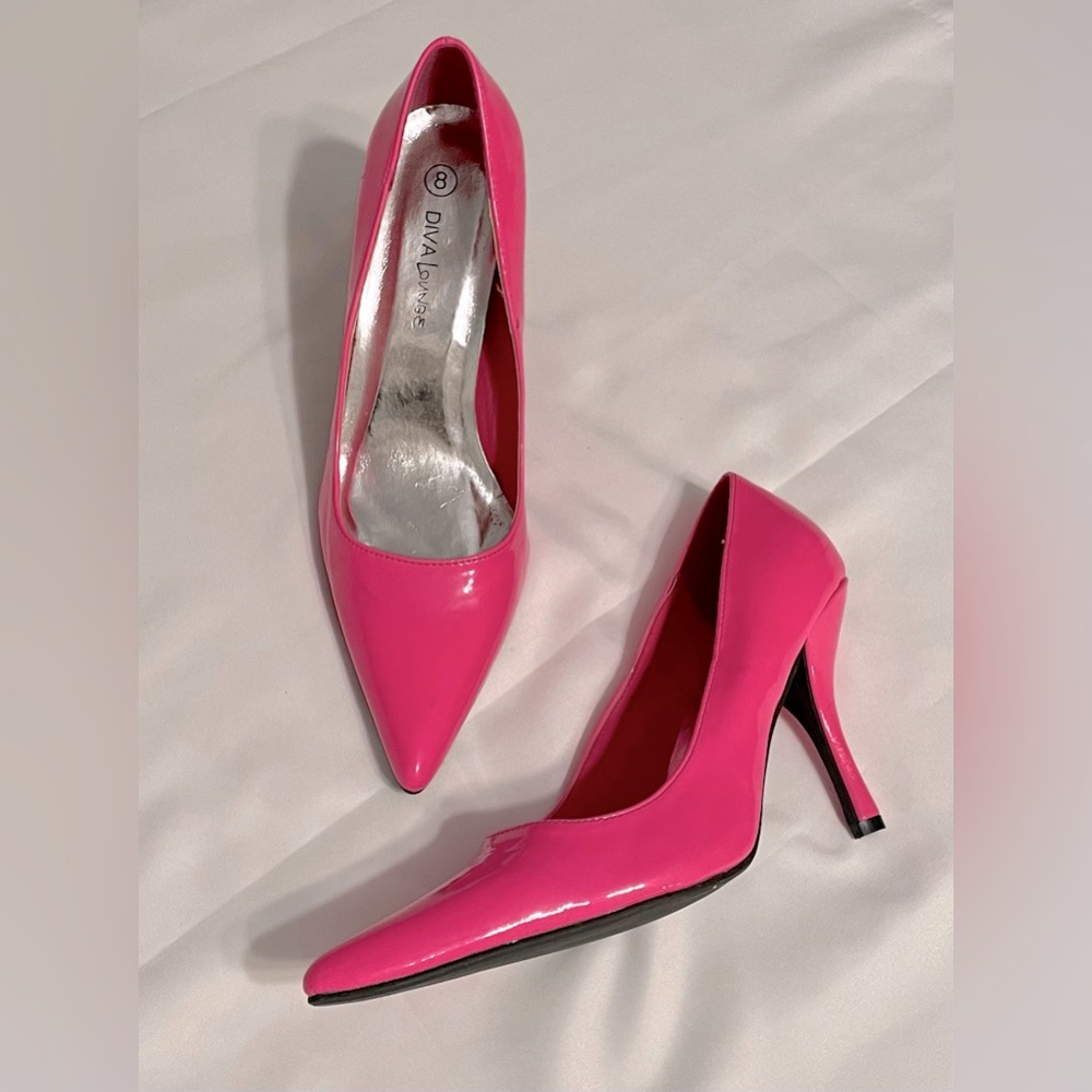 Diva Lounge Leather Pink Pointed Toe High Heels, Size 8